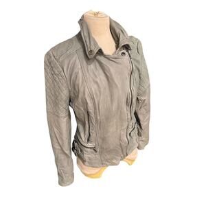 Muubaa 100% Goat Leather Jacket Biker Moto Bomber SAGE GREEN SZ 10
